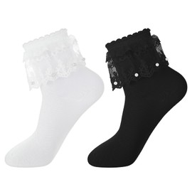 Yolev Lace Ruffle Frilly Socks for Women, Pearl Lace Ankle Socks Girls Frilly Socks White Lace Socks Cute Communion Socks Decorative Christening Socks