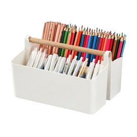 Himilucky Pen Holder, Desk Organisers with 8 Compartments Pencil Organizer, Stackable Organizer Caddy for Home Office Supplies Desktop Tidying and Stationary Storage 25×17.5×15.5cm（White）