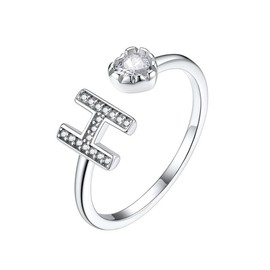 Suplight 925 Sterling Silver Heart Initial Rings for Women Teen Girls Capital Letter Initial Stackable Rings for Women Girls Alphabet H Letter Adjustable Heart Rings Rings Jewelry Gifts for Women