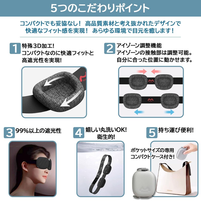 Ultra Lightweight Compact Eye Mask, Fully Blackout, 3D Structure, Eye