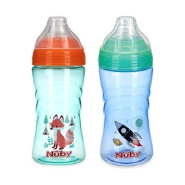 Nuby - Juego de 2 vasos deportivos con boquilla y tapa suave, 12 onzas, 12 meses, 12 meses, 2 unidades, cohete/zorro