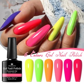 MSRUIOO Neon Gel Nail Polish Set Fluorescent Gel Polish Kit 6 Colors Bright Hot Pink Yellow Green Orange Colors Nail Kit Soak Off Nail Polish Set Gifts for Women Girls