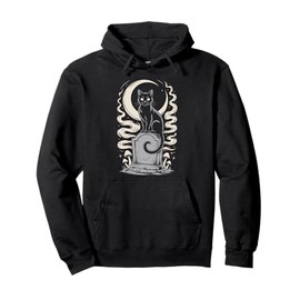 Black Gothic Cat Moon Tombstone Gravestone Dark Academia Pullover Hoodie