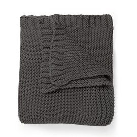 MakeMake Organics Organic Throw Blanket GOTS Certified Organic Cotton Blanket Knit Couch Bed Fall Colors Soft Neutral Cotton Throw Blanket Large (50x60, Charcoal Grey)