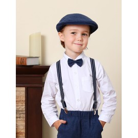 A&J DESIGN Toddler Suspenders and Bow Tie Set Boys Newsboy Hats 1920s Costumes and Wedding Accessories Navy 6-12 Months
