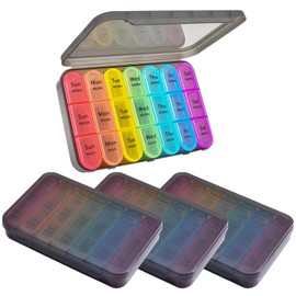 GREENCYCLE Weekly Pill Organizer 3 Times a Day, 7 Day Pill Box Moisture-Proof Case Medication, Portable Travel Week Pill Container for Vitamins Fish Oil Compartments Supplements, BPA Free, 4 Set