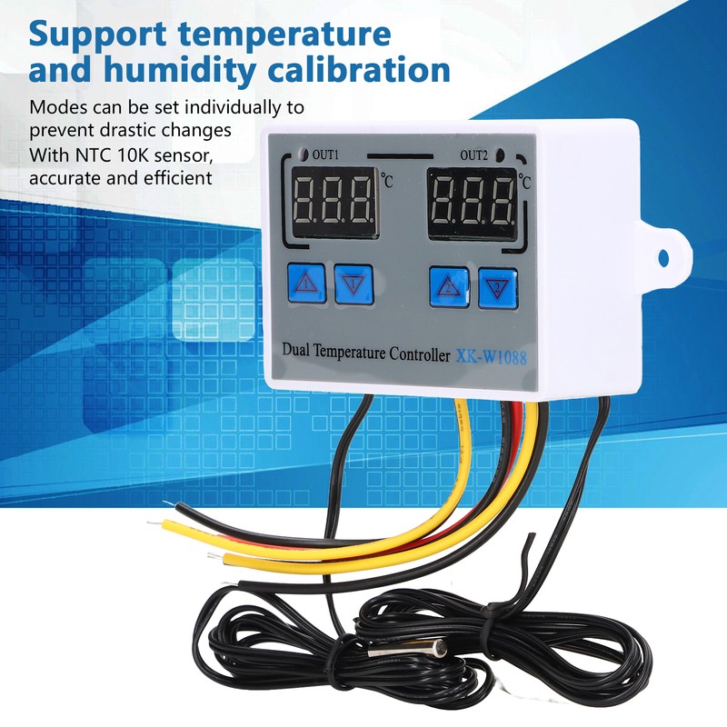 Dual Display Temperature Humidity Controller Heating Cooling Thermostat Switch NTC