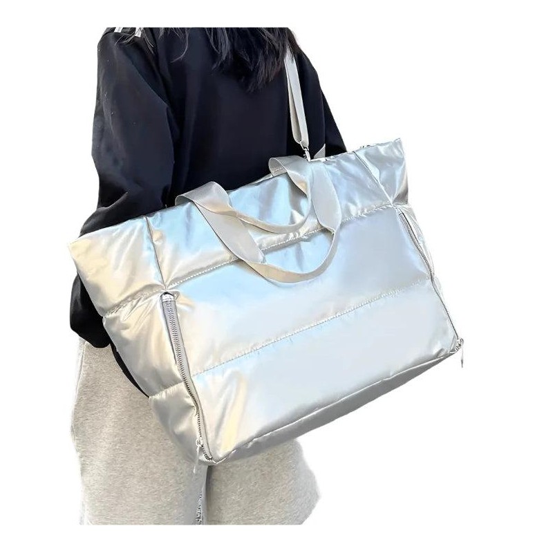 Large Puffer Duffle Bag - Color: Silver