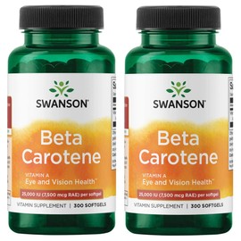 Swanson Swanson Beta-Carotene Vitamin A 25000 IU Softgels - Skin, Eye, and Immune System Health - Antioxidant Support - 7500 mcg (300 Softgels) (2 Pack)