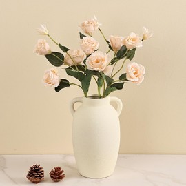 Rustic Ceramic Farmhouse Vase, 9.8 Inch Terra Cotta Vase for Home Decor, Large Pottery Decorative Flower Vase for Living Room, Table Centerpiece, Shelf, Mantel Decoration