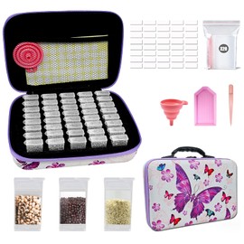 Diamond Painting Storage Containers, 40 Recipientes de Almacenamiento de Pintura de Diamante Transparente, Caja Compartimentos Plastico con Etiquetas adhesivas y Herramientas de Recogida para Semillas