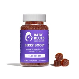 Baby Blues Berry Boost for Moms, Immunity Elderberry Gummies Immune Support Supplement with Vitamin C and Zinc for Adults, Non-GMO Immune System Vitamins Booster Vegan Gluten Free Gummies, 60pcs