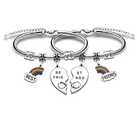 SMARGO 2 Pcs Charm Best Friend Forever Rainbow Bracelets Gifts For Girls Women Birthday Christmas Graduation Bff Friendship Jewellery