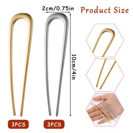 6PCS French Hair Pin, Metal U Shaped Hair Pins, Hair Pins for Buns, French Twist Hair Pin, Vintage Hair Fork Hair Pin for Various Types Hair Women Hairstyle Accessories (Gold, Silver)