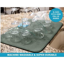 Bellemain XXL Dish Mat 16" x 18" Microfiber Dish Drying Mat, Super absorbent (Green)