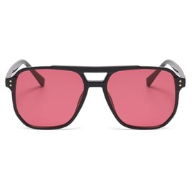 Hanj Vintage Square Aviator Sunglasses for Women Men Classic Retro 70s Glasses Fashion Big Frame Shades (Black Frame/Purple Red Lens)