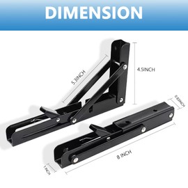 Folding Shelf Bracket 8 inch 2PC Wall Mounted Collapsible Shelves Brackets Heavy Duty Foldable Workbench Bracket DIY Wall Table Hinges for RV Countertop Extension Gargage Workstation Table Supports