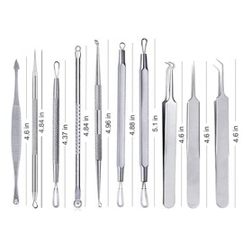 Bestgle Set of 10 Blackhead Remover Tool Kit Professional Acne Pimple Come-done Extractor Tweezers Tool Stainless Steel Blackheads Removal Tool for Whitehead Blemish Curing Facial