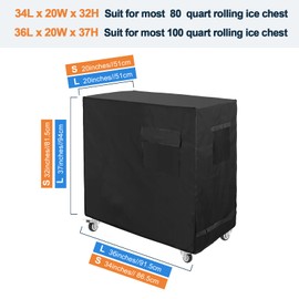 Cooler Cart Cover Black, Luxiv Waterproof Rolling Cooler Cover 34L x 20W x 32H inches 80 Quart Rolling Ice Chest Cover for Anti Rain, Sunlight, Dust (36L X 20W X 37H)