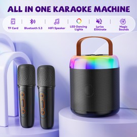 FOJELD Mini Karaoke Machine for Kids - Portable Bluetooth Speaker with 2 Wireless Microphones, Gift for Girls Toys 4, 5, 6, 7, 8, 10, 12+ Years Old Birthday Family Home Party(Y2-Black-2 Mic)