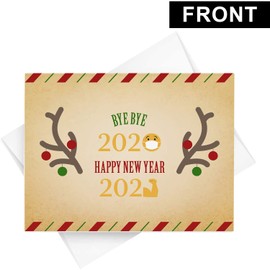 2022 Happy New Year Holiday Greeting Cards – Blank Xmas Fold Over Cards & Envelopes, Funny Emoji Cards – For Christmas and New Year’s Gift & Presents | 25 Per Pack | 4.25 x 5.5” (A2 Size) (Brown)
