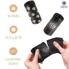 AKC Dog Poop Bags - EXTRA THICK Leak Proof Pet Waste Bags - 16 Refill Rolls - Lavender Scent - 240 Count (Paw Print)