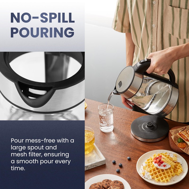 Elite Gourmet EKT-602 Electric BPA-Free Glass Kettle, Cordless 360° Base,