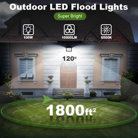 QIYEKA 4 Pack 100W LED Flood Light Outdoor,10000LM Bright Work Spotlight Plug in,6000K Daylight White,IP66 Waterproof Exterior Security Floodlights for Yard,Garden,Backyard,Patio,Stadium,Parking Lot