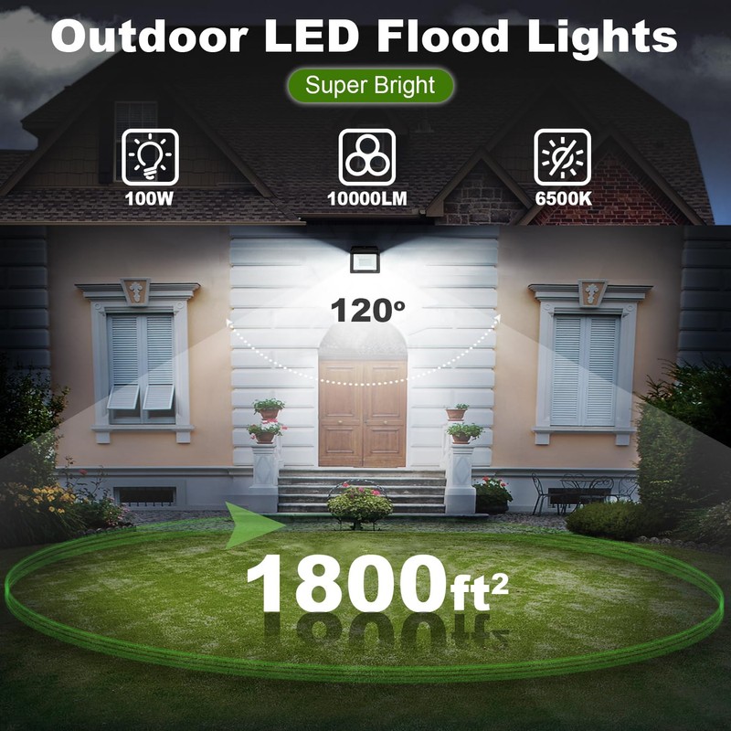QIYEKA 4 Pack 100W LED Flood Light Outdoor,10000LM Bright Work