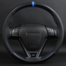 Steering Wheel Cover, Matte Carbon Fiber and Microfiber Leather, Stitch On Wrap, Universal Fit for Cars and Trucks,Blue