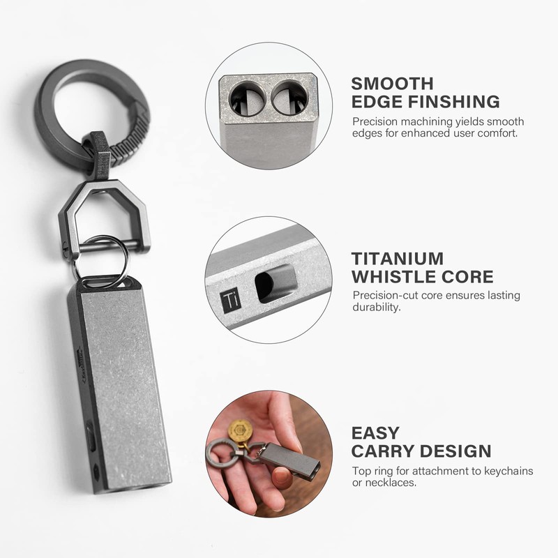 MecArmy CH15 Titanium Whistle with Dual-Tone Design and Keychain Ring
