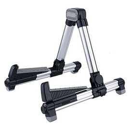 Alumium Alloy Stable and Well Constructed A Frame Universal Folding Acoustic Guitar Stand, Suitable for Electric Guitars, Bass Guitars (Silver)