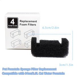 4 pcs Pet Fountain Replacement Foam Filter, Cat Water Fountain Sponges Filter Carbon Replacement Filter for 84 oz/2.5 L Pet Water Fountain, Activated Carbon Suitable for Pet Drinking Water Dispenser