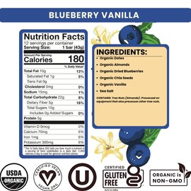 Bearded Brothers, Organic Vegan Protein Energy Bars, Blueberry Vanilla (12 Pack) - Gluten Free, Paleo, Fiber, Whole 30 | Non GMO Low Glycemic Snacks (Packaging May Vary)
