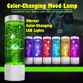 Brewish Bubble Fish Lamp | Desktop Sensory LED Bubble Lamps | 7 Color Changing Fake Aquarium Night Light | Artificial Fish Tank with Moving Fishes | Home Decor, Gift for Kids, Adults, ADHD & Autism