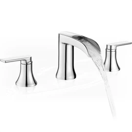 HOIGY Chrome Deck Mount Tub Faucet 3 Hole, Brass Widespread Waterfall Bathtub Faucet 2 Handle 8-16 Ins Bath Tub Faucets Set High Flow Faucet for Bathtub