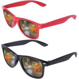 Aeergured Trendy Square Sunglasses Women Men 2 Pack- Heart Effect Diffraction Rave Glasses Retro Rectangle UV400 Protection