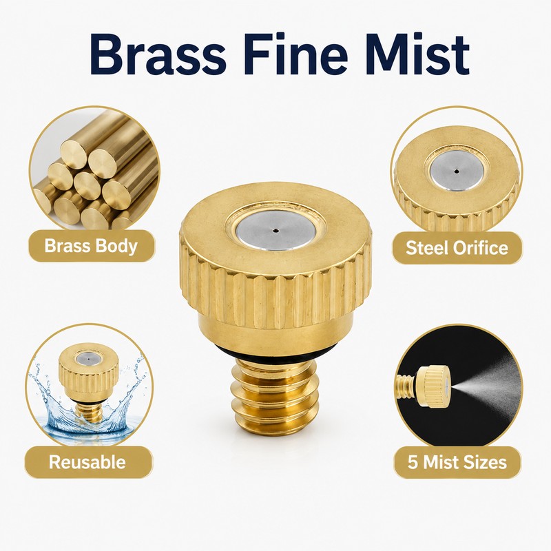 Atomizing Misting Nozzles for Garden Misting - Durable Brass Fine