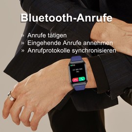 Smartwatch Calling, Fitness Tracker 1.69 Inch Touchscreen Fitness Watch with Blood Pressure Monitor Calorie Music Pedometer Heart Rate Sleep Analysis Sports Watch Smart Watch for Android iOS, Blauone, Strap