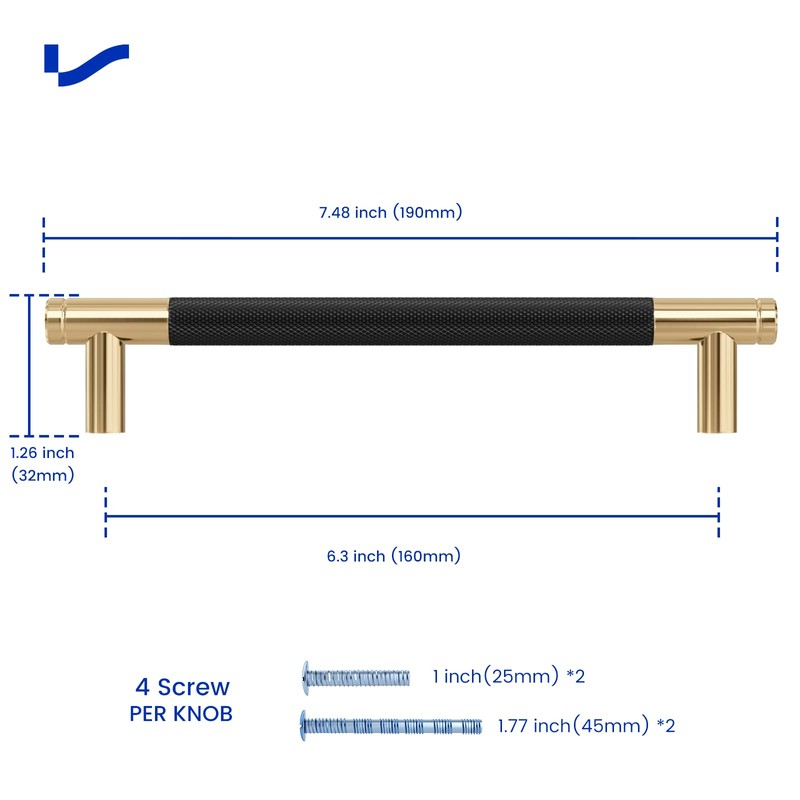 LONTAN 10 Pack Black Kitchen Handles 160mm Black Cupboard Handles