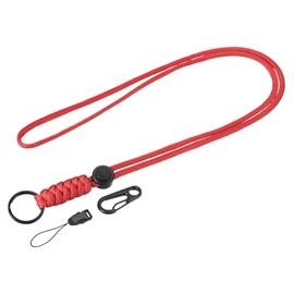 YOKIVE Paracord Lanyard, Necklace Keychains Cord | Metal Clasp Hook Ring Strap Great for Key, Whistle, Badge Holders, (Red, 20.5-Inch)
