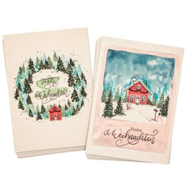 100% Mosel Christmas Postcard Set with Watercolour Motif, Pack of 12 (105 x 148 mm), Christmas Cards Made of Tree-Free Natural Paper in Scandilook