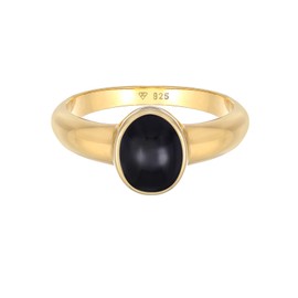 Kuzzoi 0611530221 Men's Signet Ring with Black Onyx Stone 925 Sterling Silver Gold-Plated Silver Ring with Polished Gemstone, Golden Ring for Men in Ring Size 60 - 66, Sterling Silver, Onyx