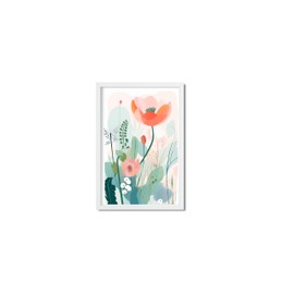 Floral Pastel Watercolor Painting Matisse Style Print Pink Green Garden Flowers Bloom Boho Nursery Decor Wall Framed Art Botanical Frame (White, 12x16, Framed)