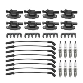 Vkinman 8Pcs Ignition Coils Pack, Spark Plugs and Spark Plug Wires, Replacement for GM Hummer Isuzu 8 Cylinder Engines V8 4.8L 5.3L 6.0L 8.1L, Replaces 12570616 UF413 12192195 41962 D510C