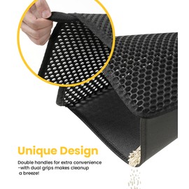 Conlun Cat Litter Mat with Handles,Double Layer Honeycomb Litter Trapping Mat with Less Waste,Kitty Litter Mat with Anti-Slip Back Layer,Washable,Soft on Paws Litter Matt for Cat(Black,30"x22")