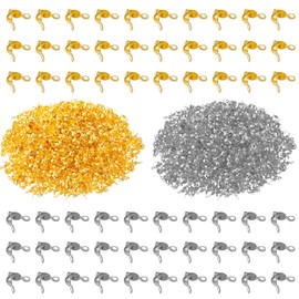 800 Pieces Crimp Beads Silver Gold Crimp Beads Clasp Chains Clasps Crimp Beads Jewellery Making Accessories for DIY Bracelets Necklaces Crimping Accessories 8 x 4 mm