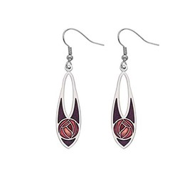 Rennie Mackintosh Inspired Rose, 36mm Teardrop Hook Earrings