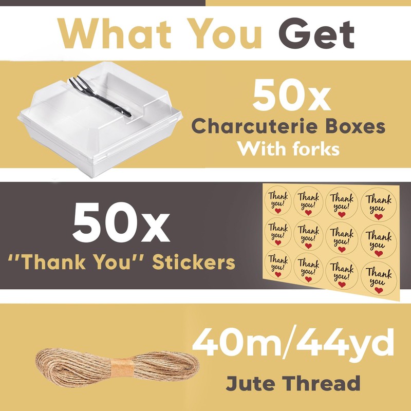 Leafiew 50 Pack Small Charcuterie Boxes with Clear Lids and