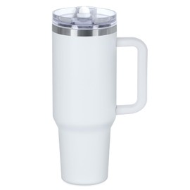 Tswofia 40 oz Tumbler with Handle and Flip Straw Lid, 100% Leak Proof Vacuum Insulated Tumbler with Detachable Flip Straw Easy to Clean, Keep Cold or Hot, Reusable Stainless Steel Tumbler(White)